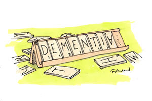 Illustration showing scrabble letters spelling the word DEMENTIA