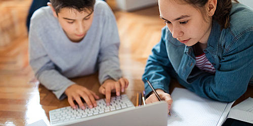 Two students learning online 