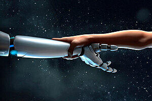 Robot and human arms, touching