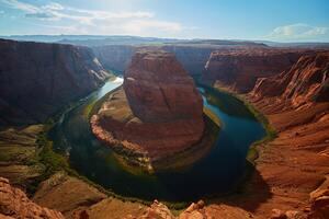 Horseshoe Bend, Arizona. a large horseshoe-shaped bend in the Colorado. The bend encircles a large rock formation that has stood the test of time. River
