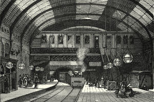 Vintage engraving of the Underground Station at King's Cross, London, England. 1893 to show railway history.