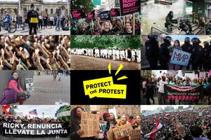Images of various protests and the words 'Protect the Protest'